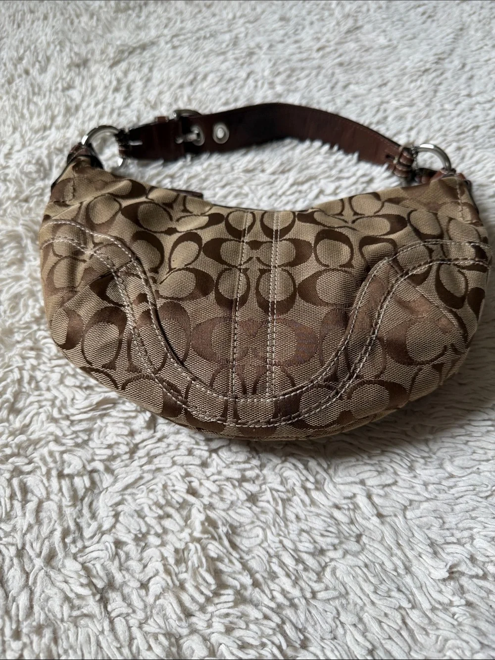 Vintage Y2K Coach Signature Canvas Leather Small Hobo Shoulder Bag